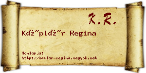 Káplár Regina névjegykártya